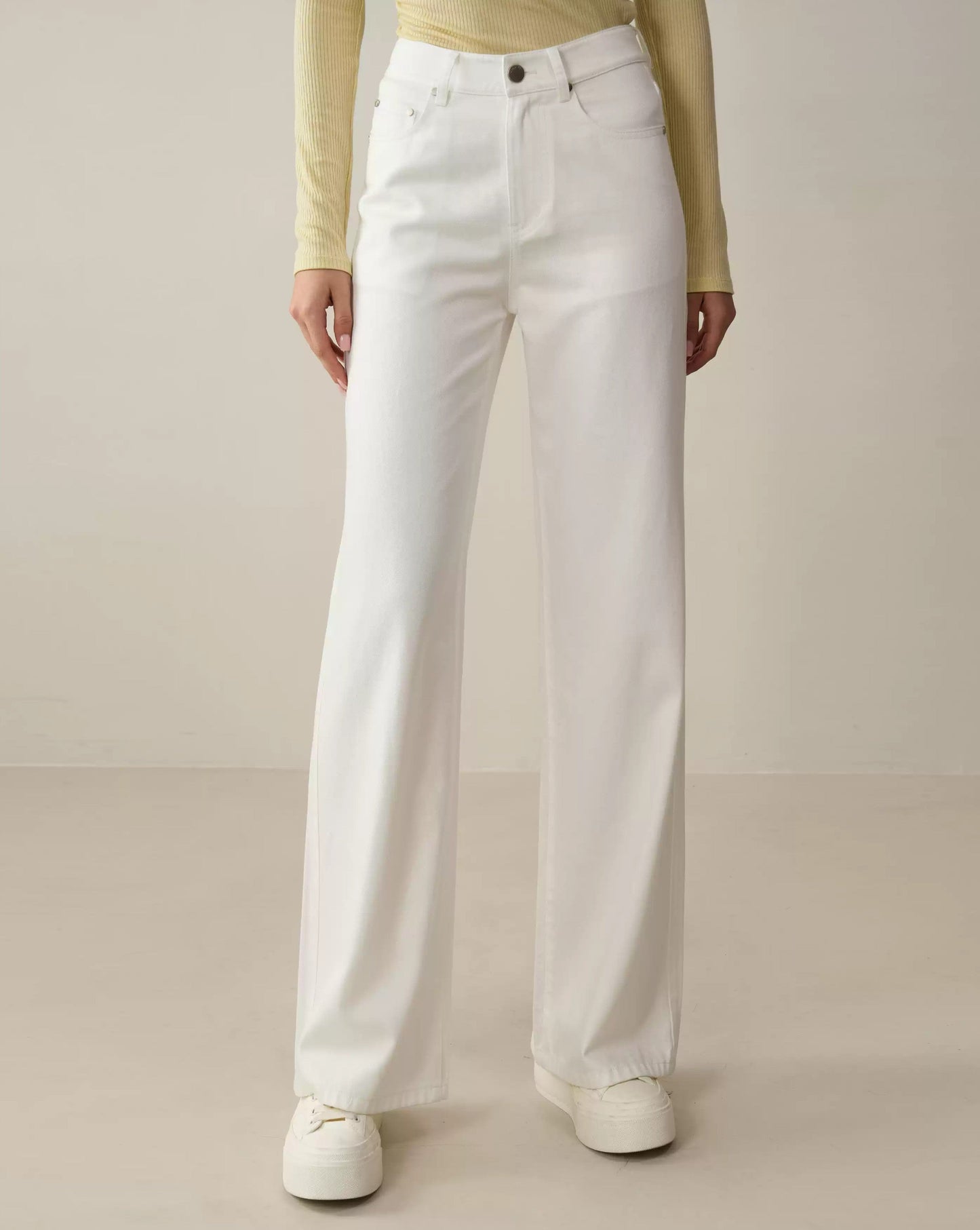 High-Waisted White Wide-Leg Jeans