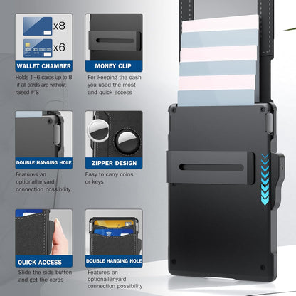 🔥Wallet for Men - with Pop Up Aluminum Case Money Clip Slim Leather Slots Credit Card Holder RFID Blocking Bifold Minimalist Wallet